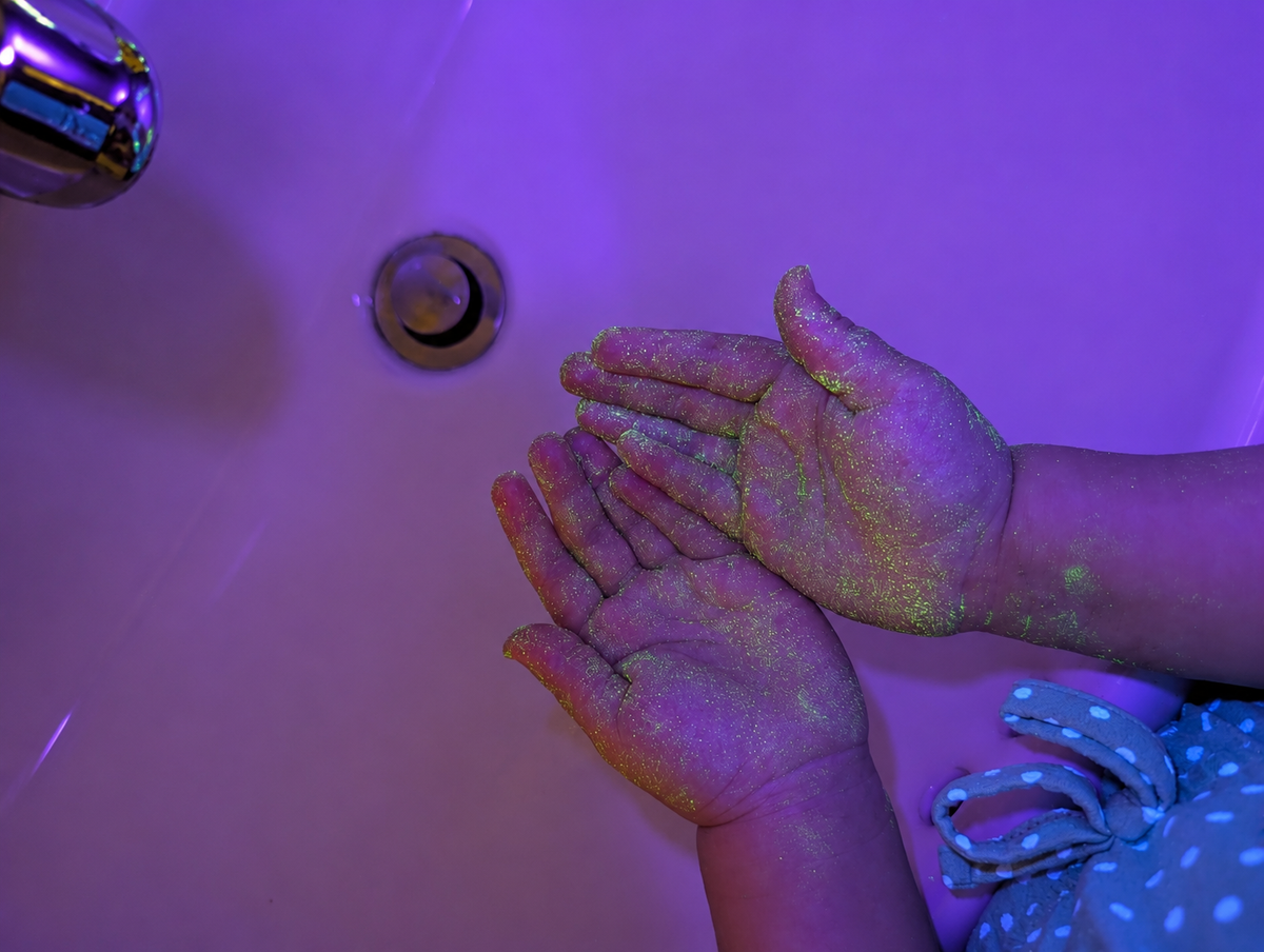 Hands with GloWash UV Lotion